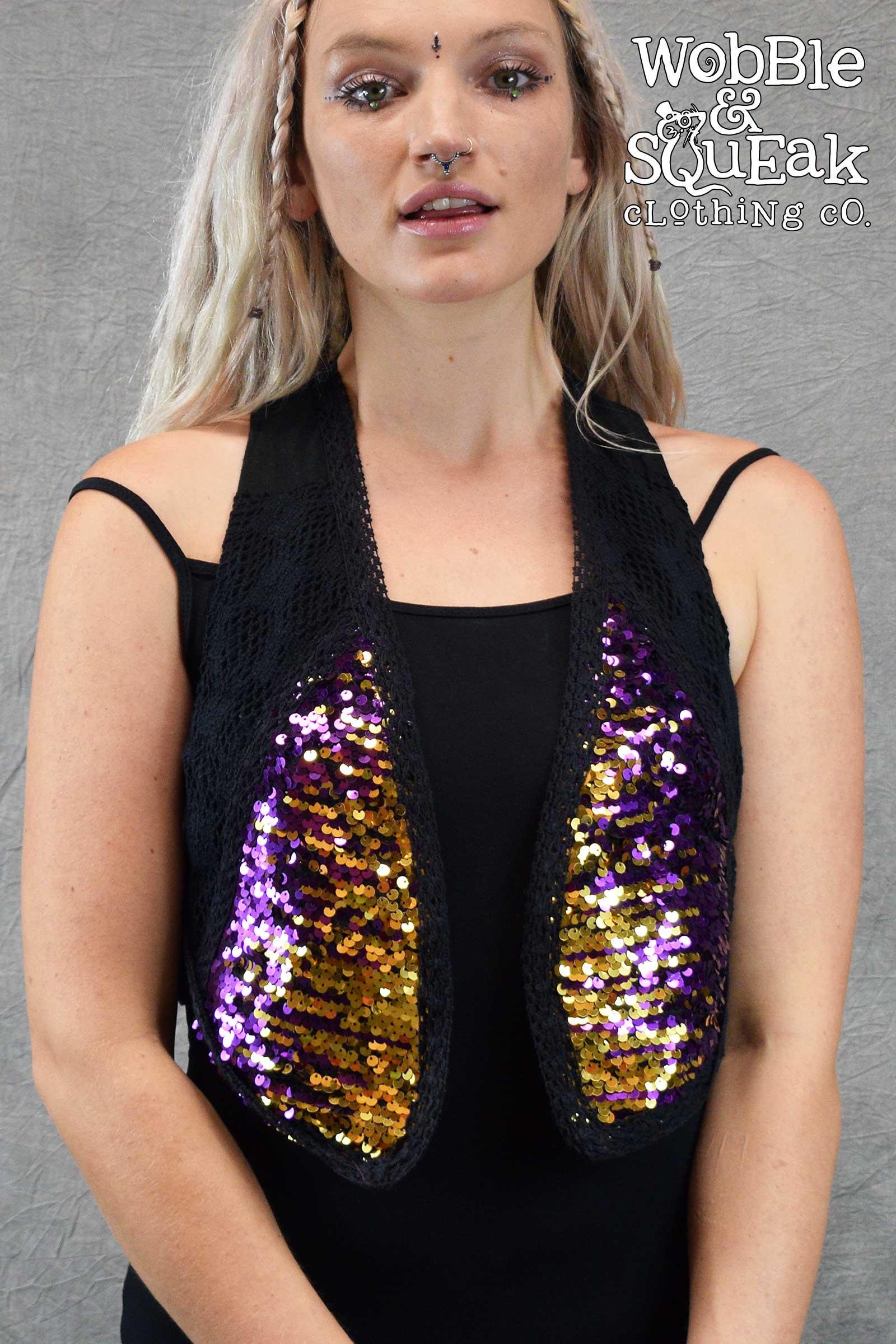 Sequin Waistcoat Purple, Black, Gold and Silver